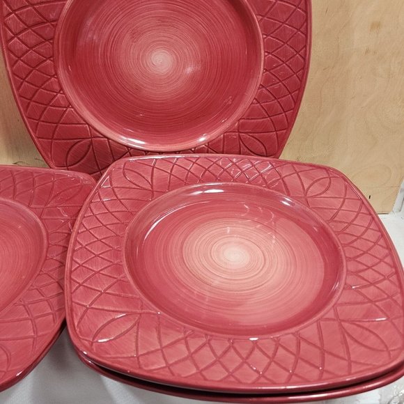 4 Pfaltzgraff Paradise Flame Square Dinner Plates 11.5" embossed stoneware - Picture 8 of 8